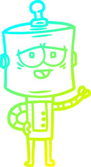 cold gradient line drawing of a cartoon robot