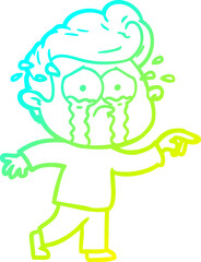 cold gradient line drawing of a cartoon crying man