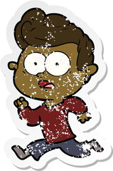 distressed sticker of a shocked cartoon man