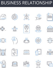 Business relationship line icons collection. Customer loyalty, Corporate partnership, Employee retention, Industry alliance, Professional collaboration, Commercial dealings, Vendor relations vector