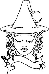 Black and White Tattoo linework Style elf mage character face