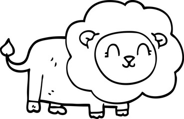 line drawing cartoon happy lion