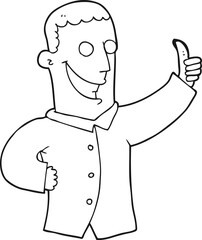 freehand drawn black and white cartoon man giving approval