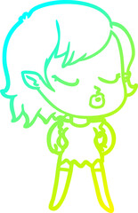 cold gradient line drawing of a cute cartoon vampire girl