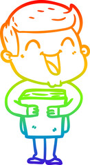 rainbow gradient line drawing of a cartoon man laughing