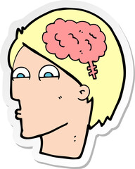 sticker of a cartoon head with brain symbol