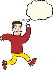 cartoon terrified man with thought bubble