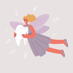 Vector illustration of flying Toothfairy with teeth