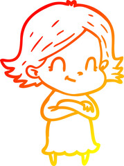 warm gradient line drawing of a cartoon friendly girl