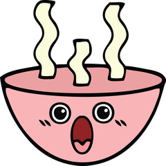 cute cartoon of a bowl of hot soup