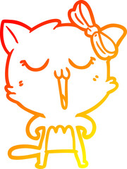 warm gradient line drawing of a cartoon cat