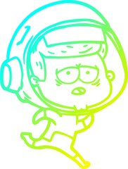cold gradient line drawing of a cartoon tired astronaut