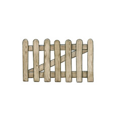 Watercolor hand drawn wooden fence