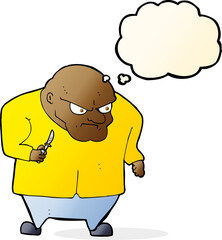 cartoon evil man with thought bubble