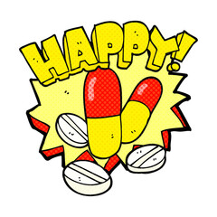 freehand drawn cartoon happy pills