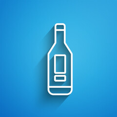 White line Medical digital thermometer for medical examination icon isolated on blue background. Long shadow. Vector