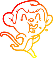 warm gradient line drawing of a crazy cartoon monkey