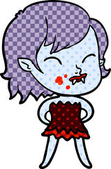 cartoon vampire girl with blood on cheek