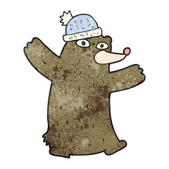 freehand textured cartoon bear wearing hat