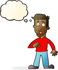 cartoon shocked man with thought bubble