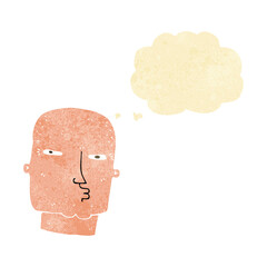 cartoon bald tough guy with thought bubble
