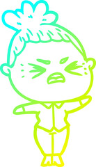 Obraz premium cold gradient line drawing of a cartoon angry woman