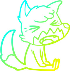cold gradient line drawing of a angry cartoon fox sitting