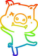 rainbow gradient line drawing of a angry cartoon pig