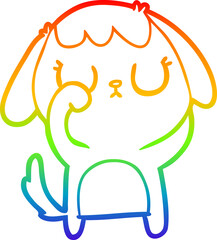 rainbow gradient line drawing of a cute cartoon dog