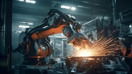 Robot welding is welding assembly automotive. AI generated