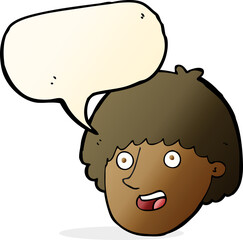 cartoon happy male face with speech bubble