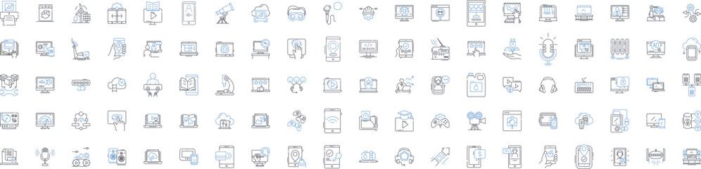 Virtual intelligence line icons collection. Artificial, Smart, Automation, Machine, Learning, Cognitive, Genius vector and linear illustration. Virtual,Knowledge,Intelligent outline signs set
