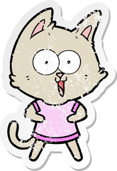 distressed sticker of a funny cartoon cat