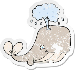 retro distressed sticker of a cartoon whale spouting water
