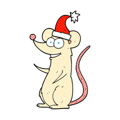 freehand drawn cartoon mouse wearing christmas hat