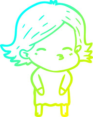 cold gradient line drawing of a cartoon woman