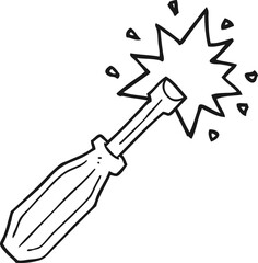 freehand drawn black and white cartoon screwdriver