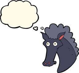 cartoon horse head with thought bubble