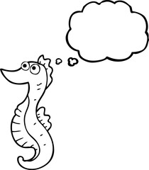 freehand drawn thought bubble cartoon seahorse