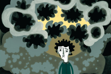 An illustration mixing surrealism and abstraction, showing addiction as a devouring force. Dark palette to evoke darkness and despair. Generative AI