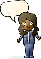 Obraz premium cartoon friendly business woman with speech bubble