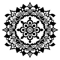 Floral Mandala Pattern Vector Black and White Design