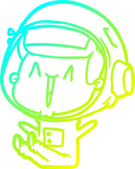 cold gradient line drawing of a happy cartoon astronaut sitting