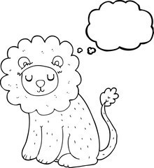 freehand drawn thought bubble cartoon cute lion