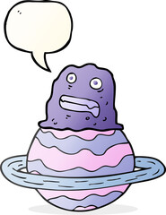 freehand drawn speech bubble cartoon alien on planet