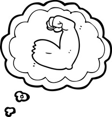 freehand drawn thought bubble cartoon strong arm flexing bicep