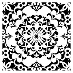 Floral Mandala Pattern Vector Black and White Design