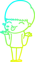 cold gradient line drawing of a cartoon boy sticking out tongue