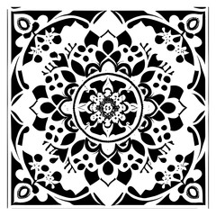 Floral Mandala Pattern Vector Black and White Design