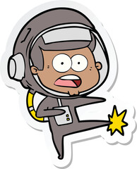sticker of a cartoon surprised astronaut kicking